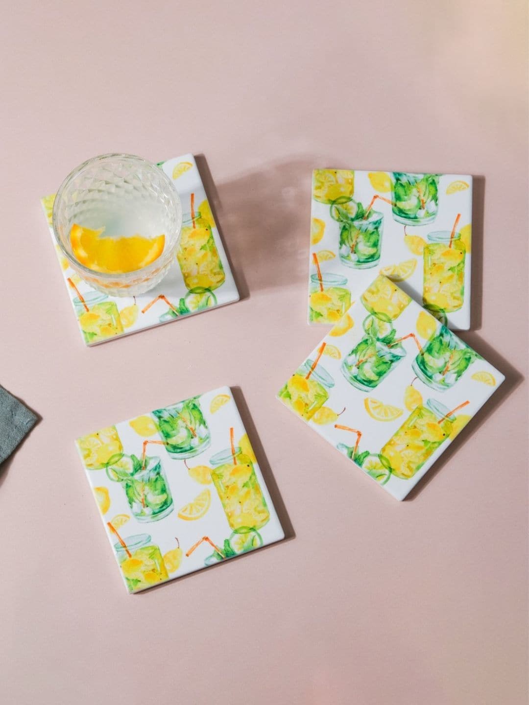 

Nestasia Set Of 4 White & Yellow Printed Coasters