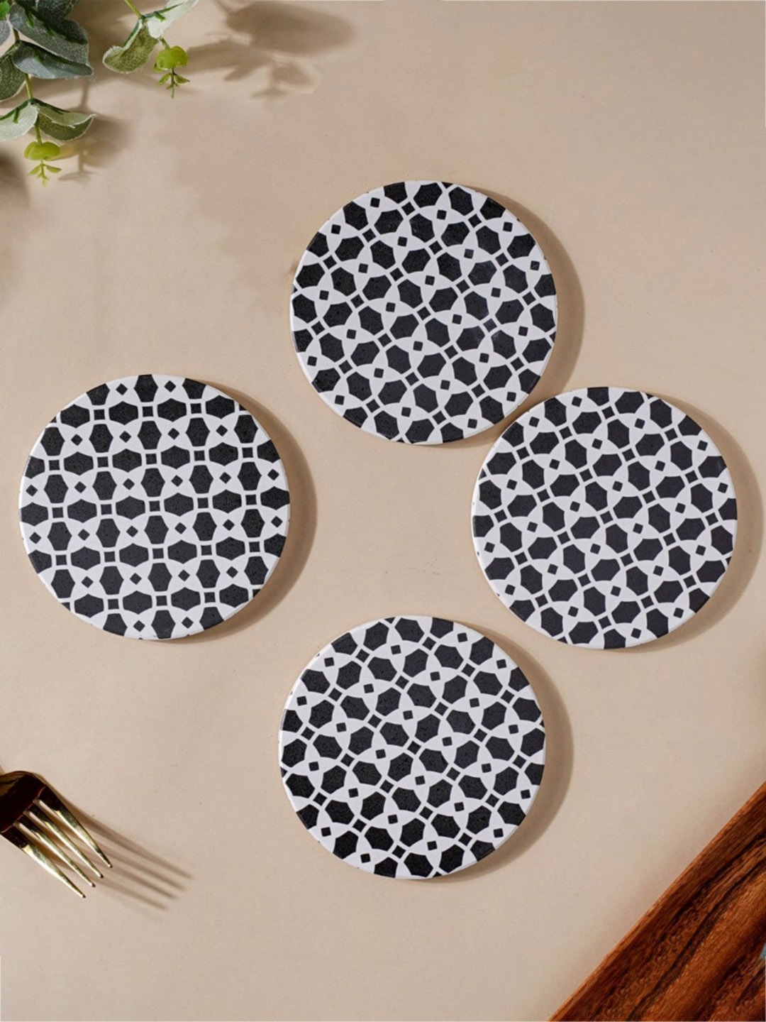 

Nestasia Set Of 4 Black & White Printed Ceramic Coasters