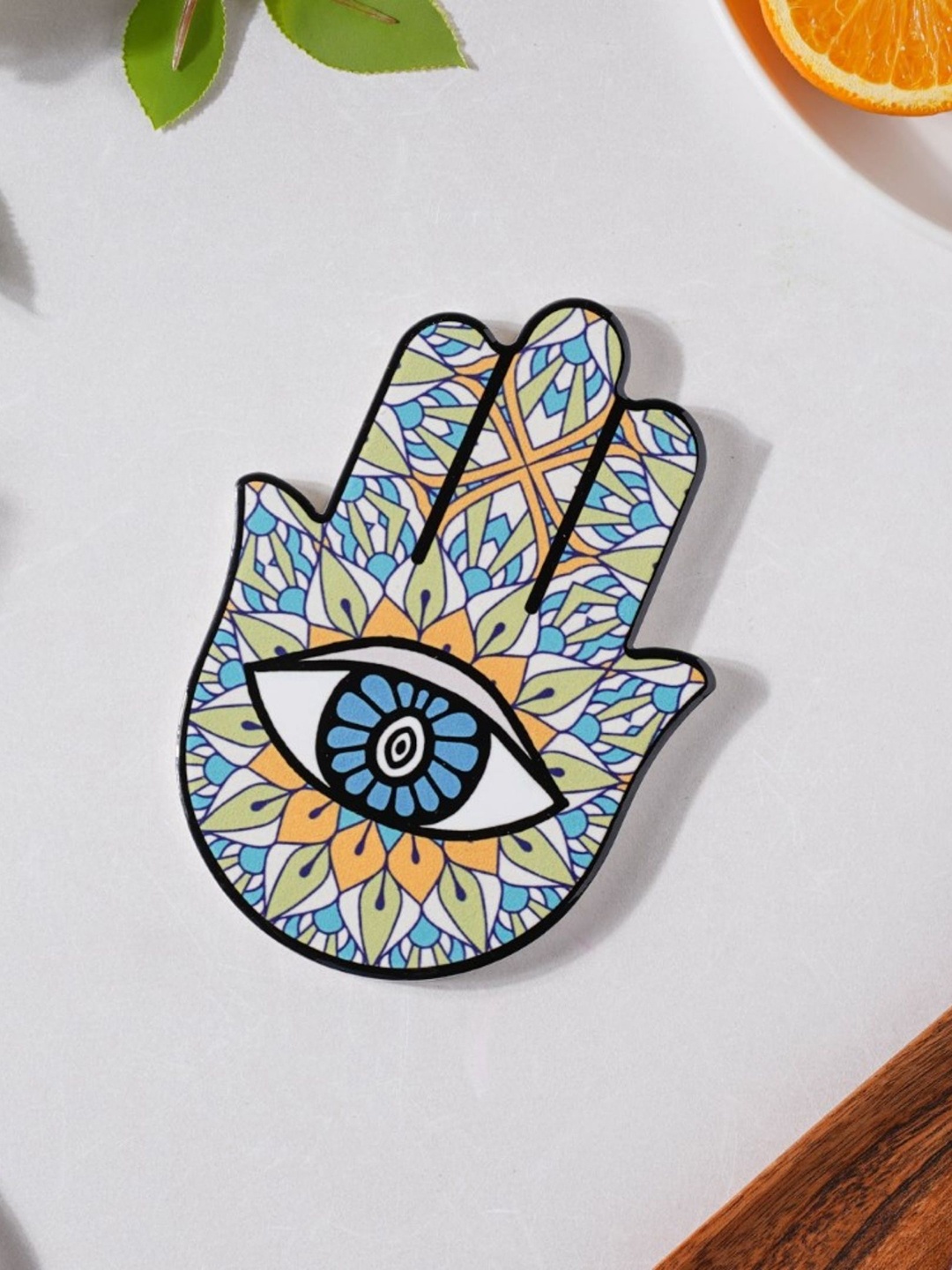 

Nestasia Blue & Green Printed Hamsa Hand Coaster