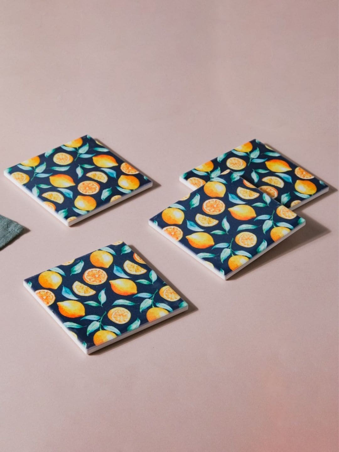 

Nestasia Set Of 4 Printed Square Matte Ceramic Coasters, Blue