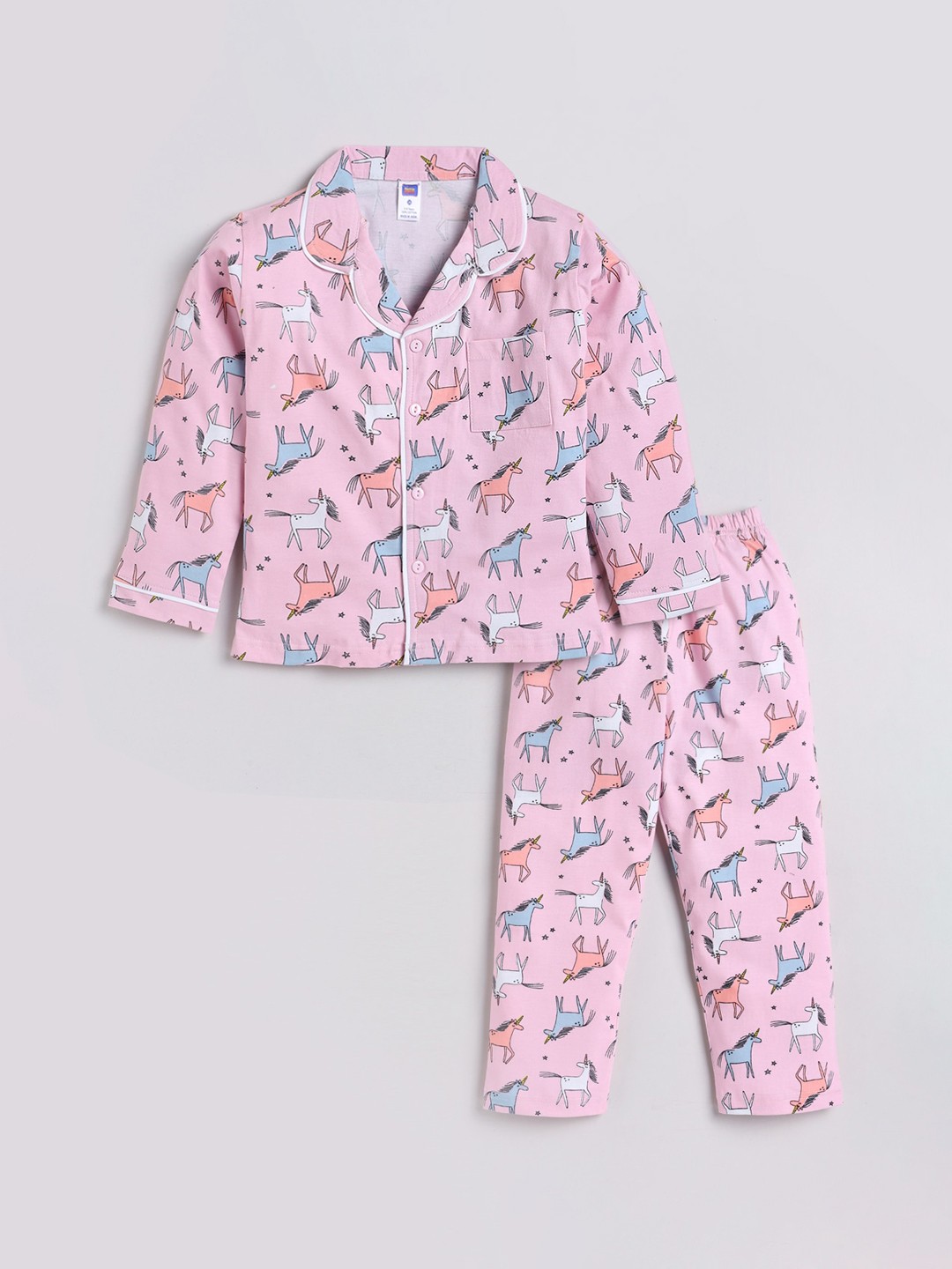 

Nottie Planet Girls Pink & Blue Printed Night suit