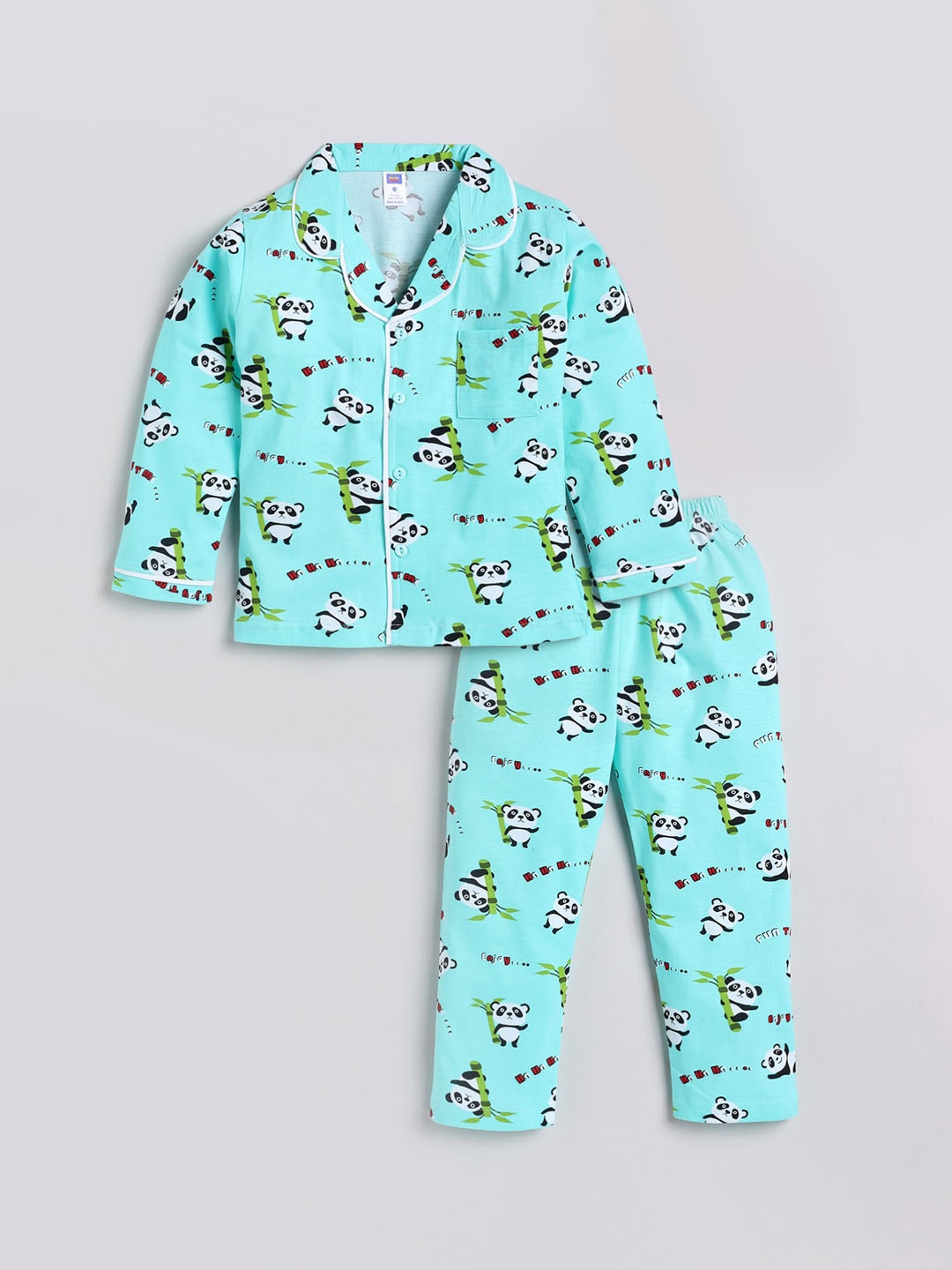 

Nottie Planet Girls Turquoise Blue & White Printed Night suit