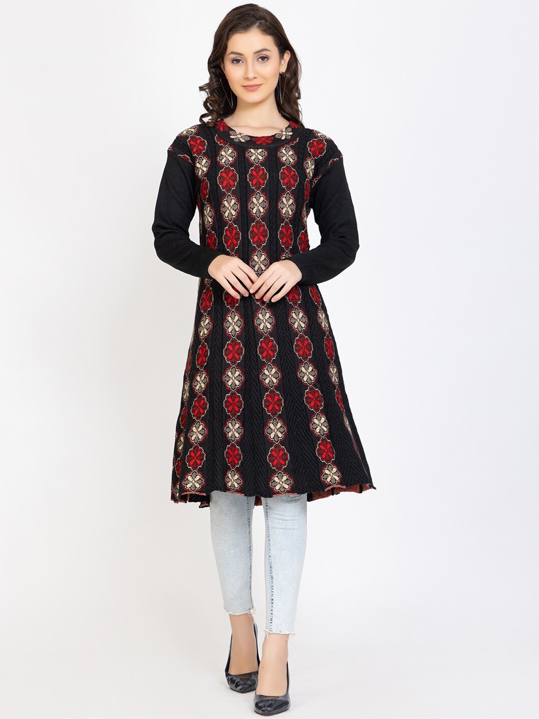 

TYSORT Woven Design Floral Woolen Kurta, Black