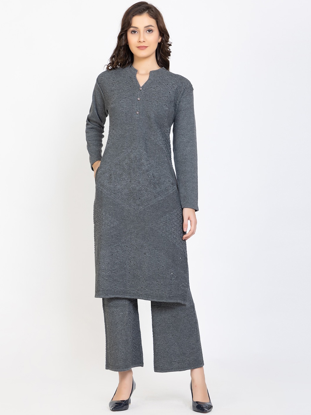 

TYSORT Woolen Kurta with Palazzos, Grey