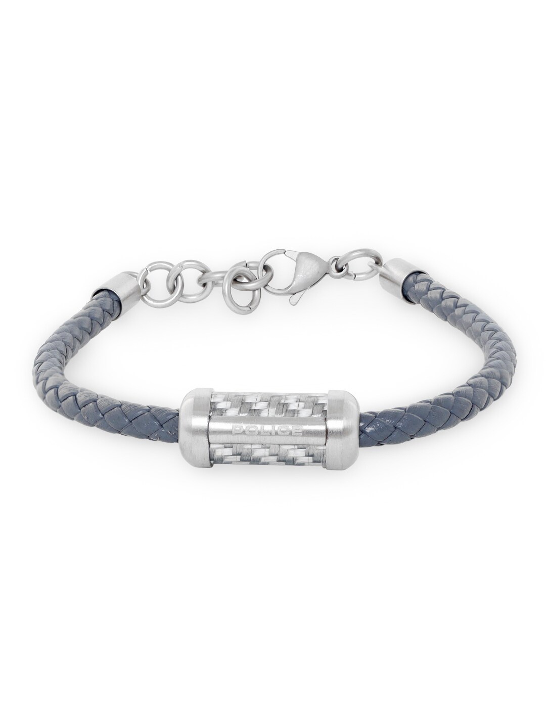 

Police Men Silver-Toned & Grey Leather Bangle-Style Bracelet