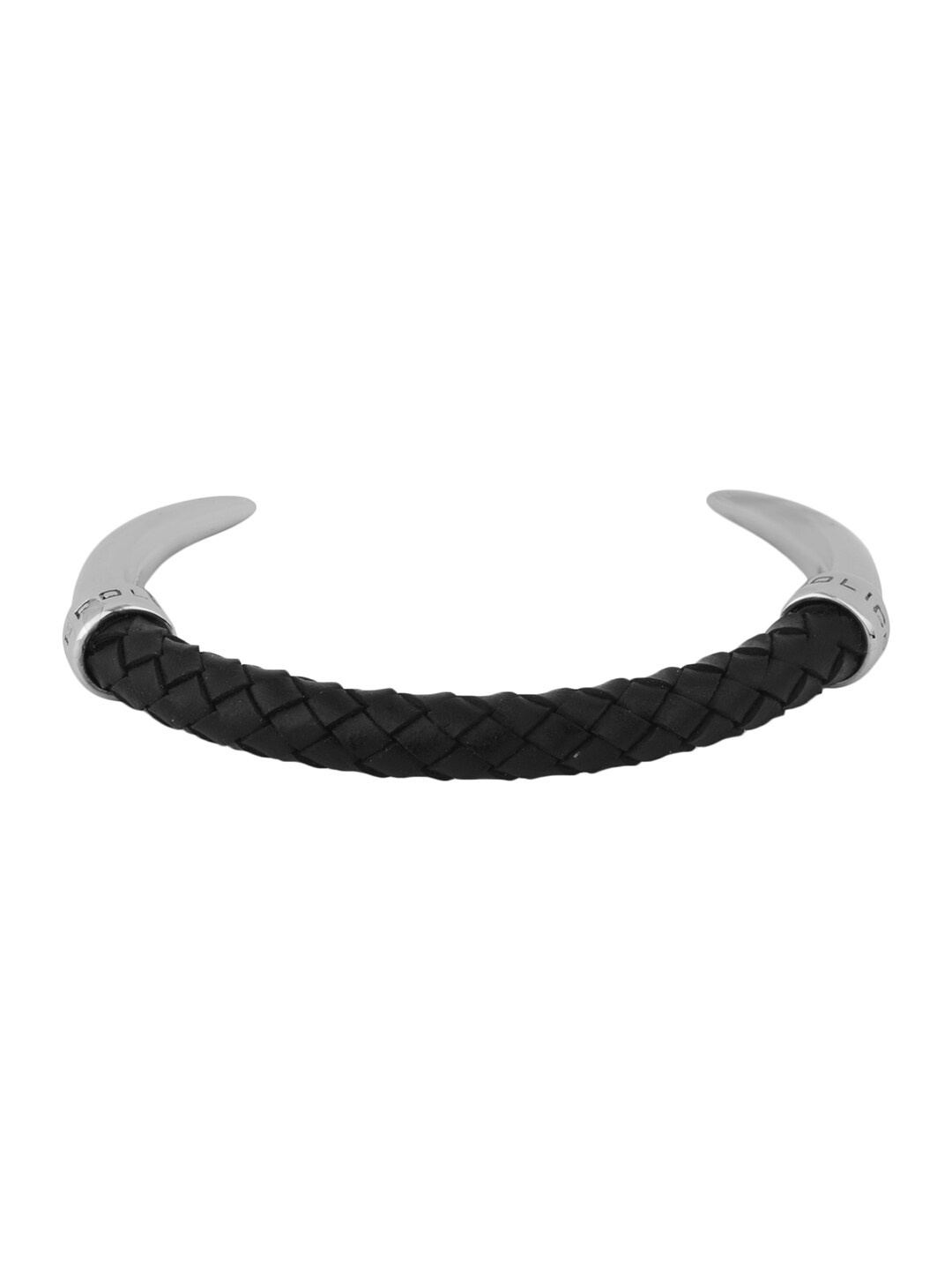 

Police Men Black & Silver-Toned Leather Bangle-Style Bracelet
