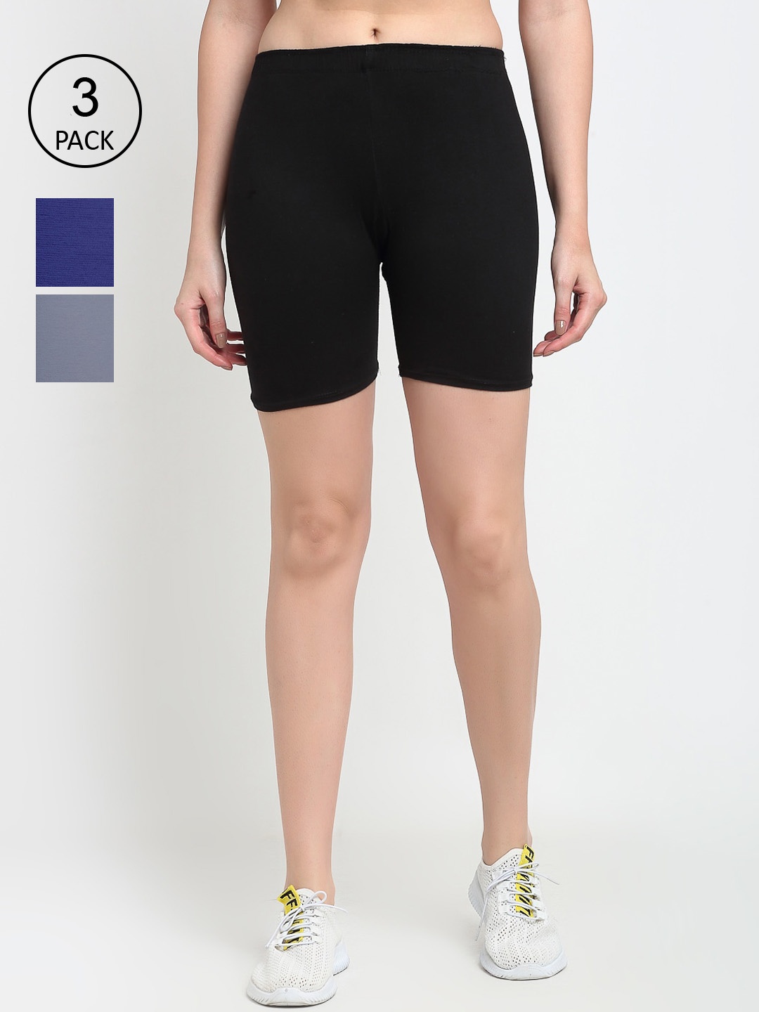 GRACIT Women Set Of 3 Cycling Sports Shorts, Black
