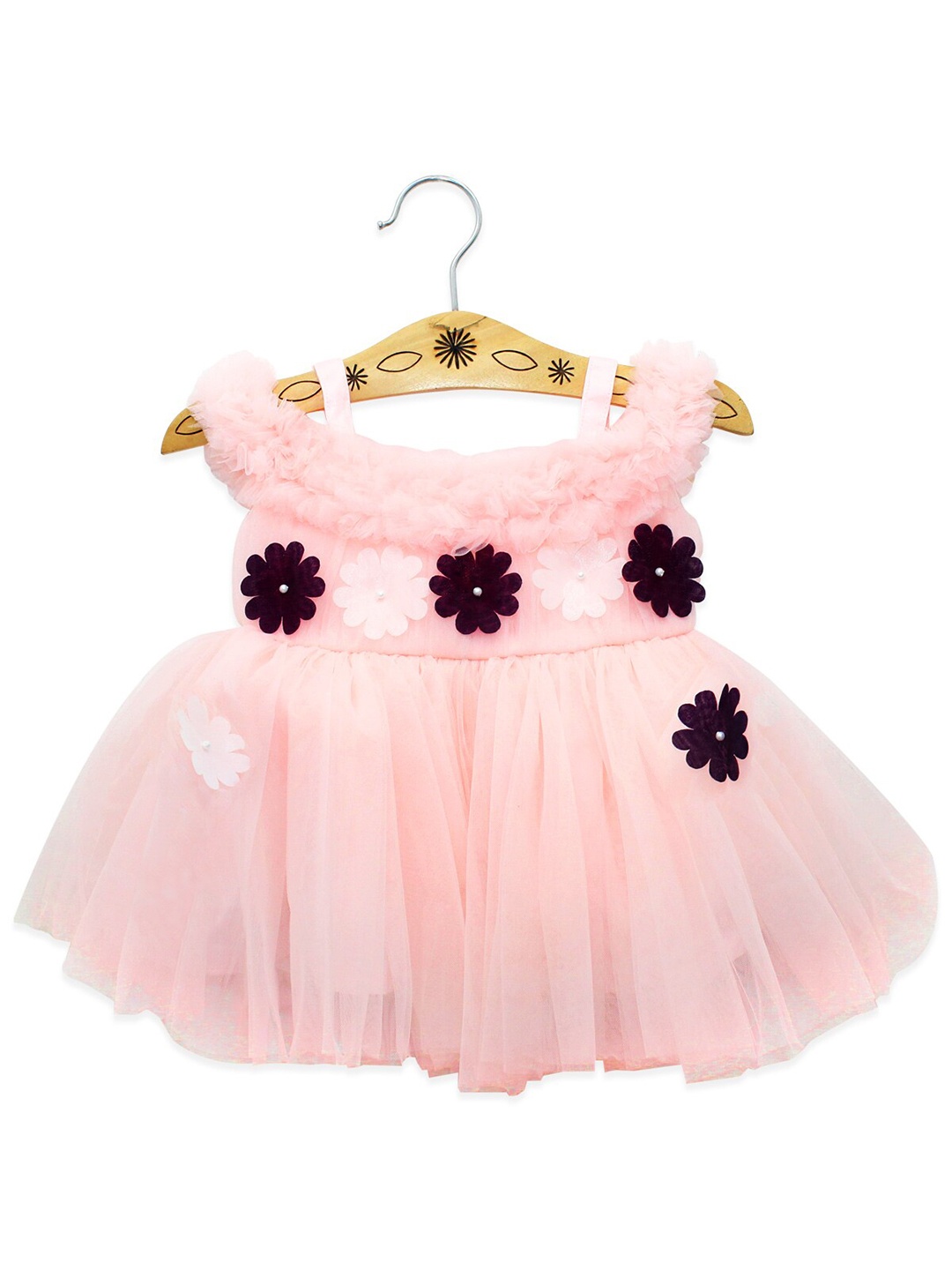 

Born Babies Girls Pink & Maroon Floral Fit and Flare Dress