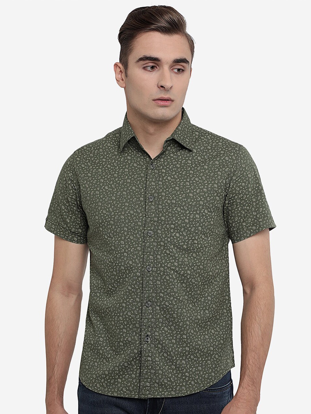 

Greenfibre Men Green Floral Printed Casual Shirt