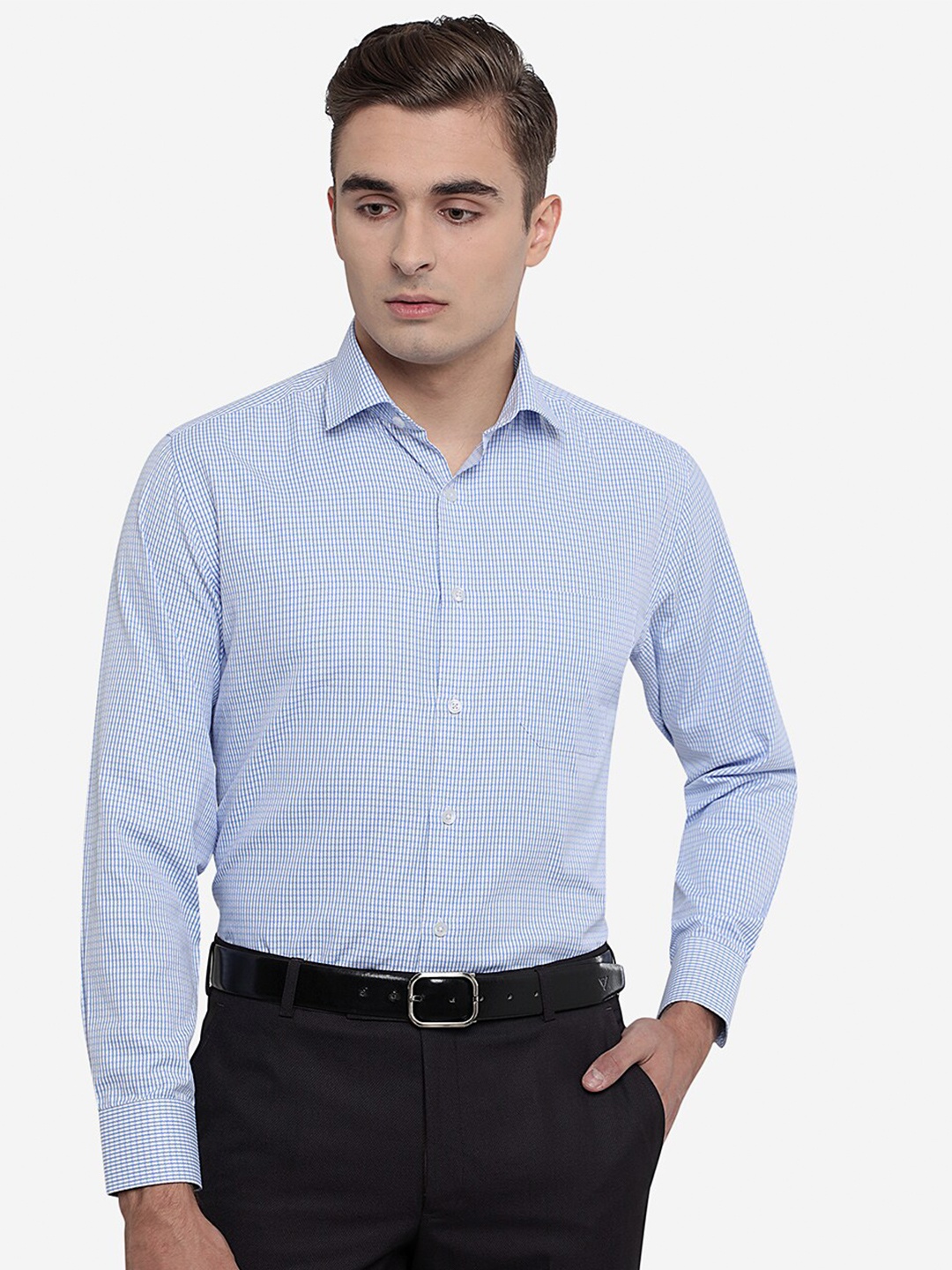 

Greenfibre Men Blue Checked Cotton Casual Shirt