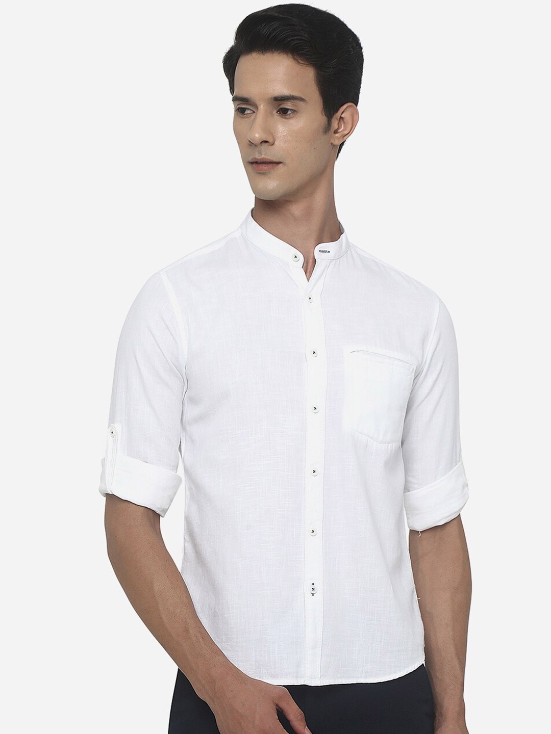 

Greenfibre Men White Cotton Slim Fit Casual Shirt