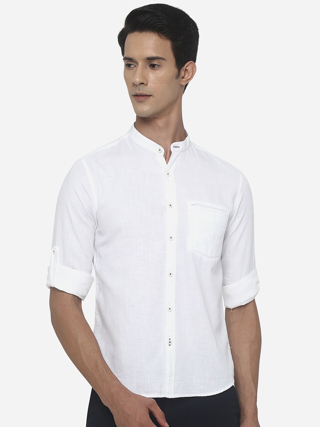 

Greenfibre Men White Slim Fit Cotton Casual Shirt