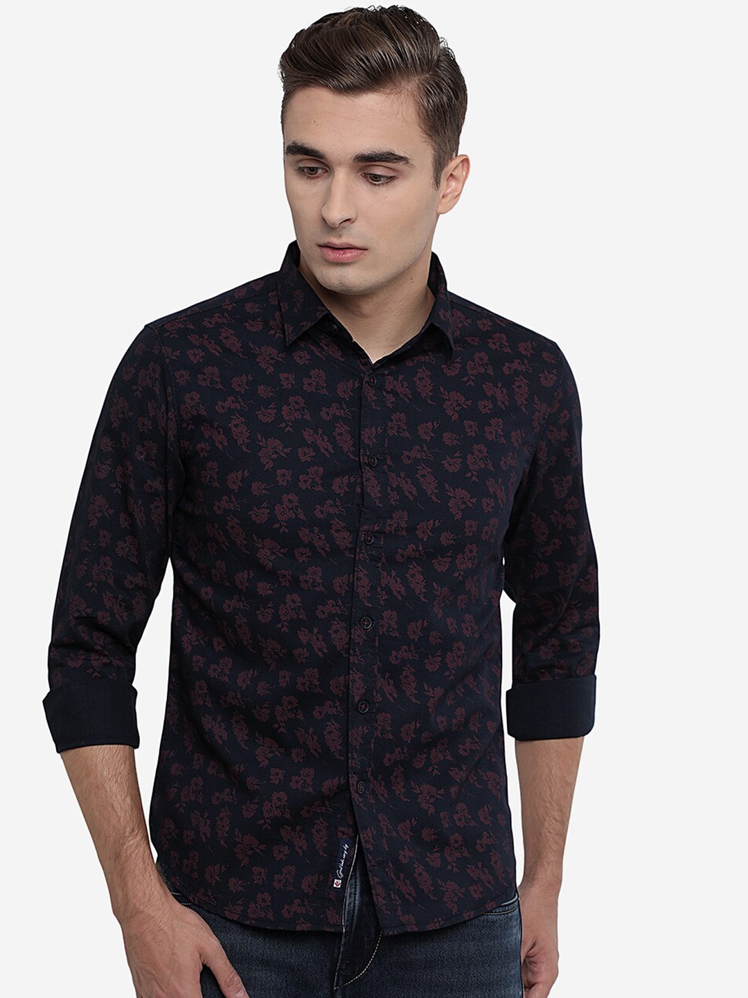 

Greenfibre Men Navy Blue Slim Fit Floral Printed Casual Shirt