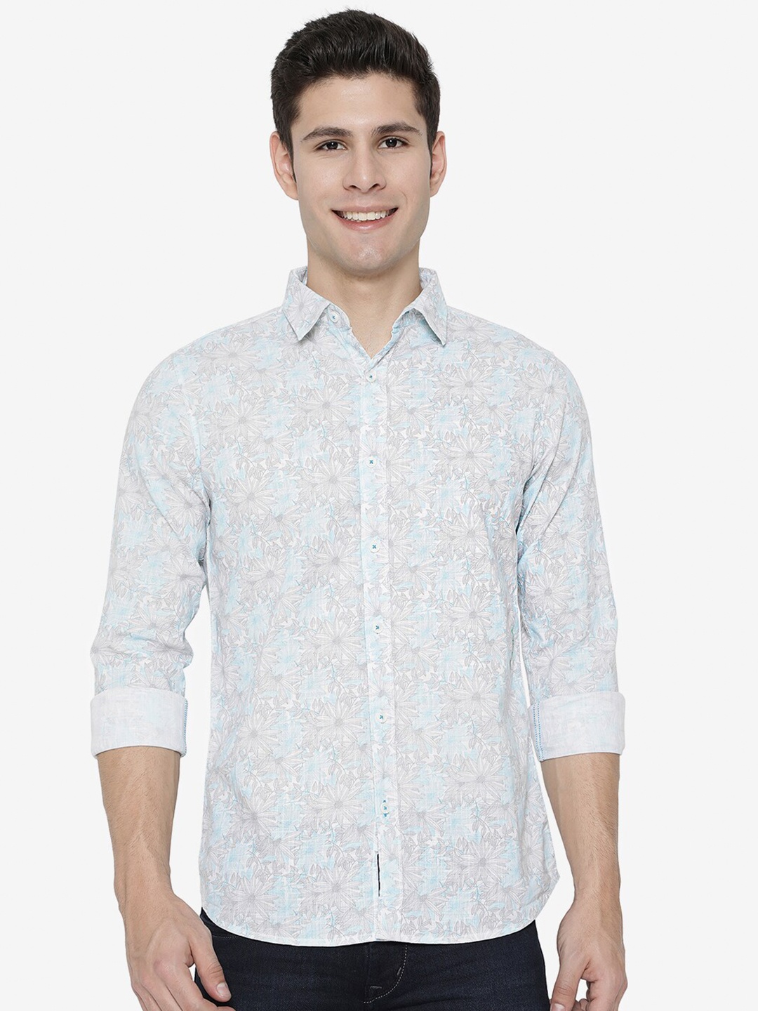 

JADE BLUE Men Blue Cotton Slim Fit Floral Printed Casual Shirt