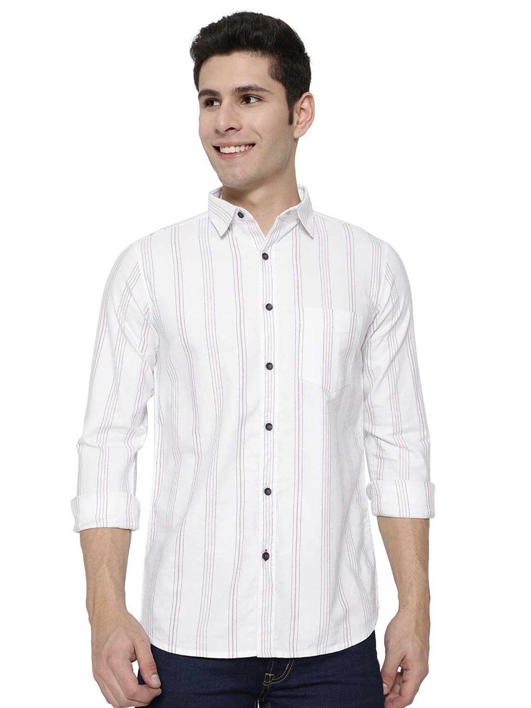 

JADE BLUE Men White Cotton Slim Fit Casual Shirt