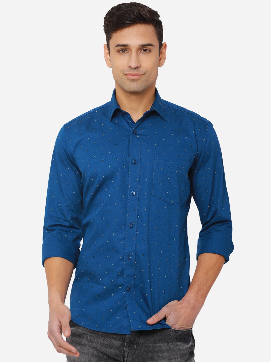 

JADE BLUE Men Blue Printed Cotton Casual Shirt
