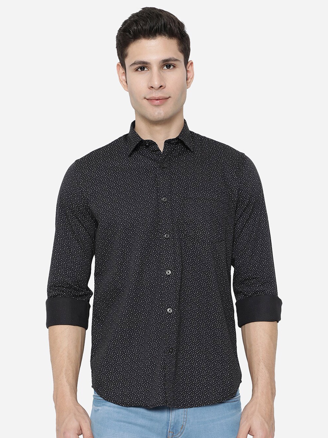 

JADE BLUE Men Black Slim Fit Printed Casual Shirt