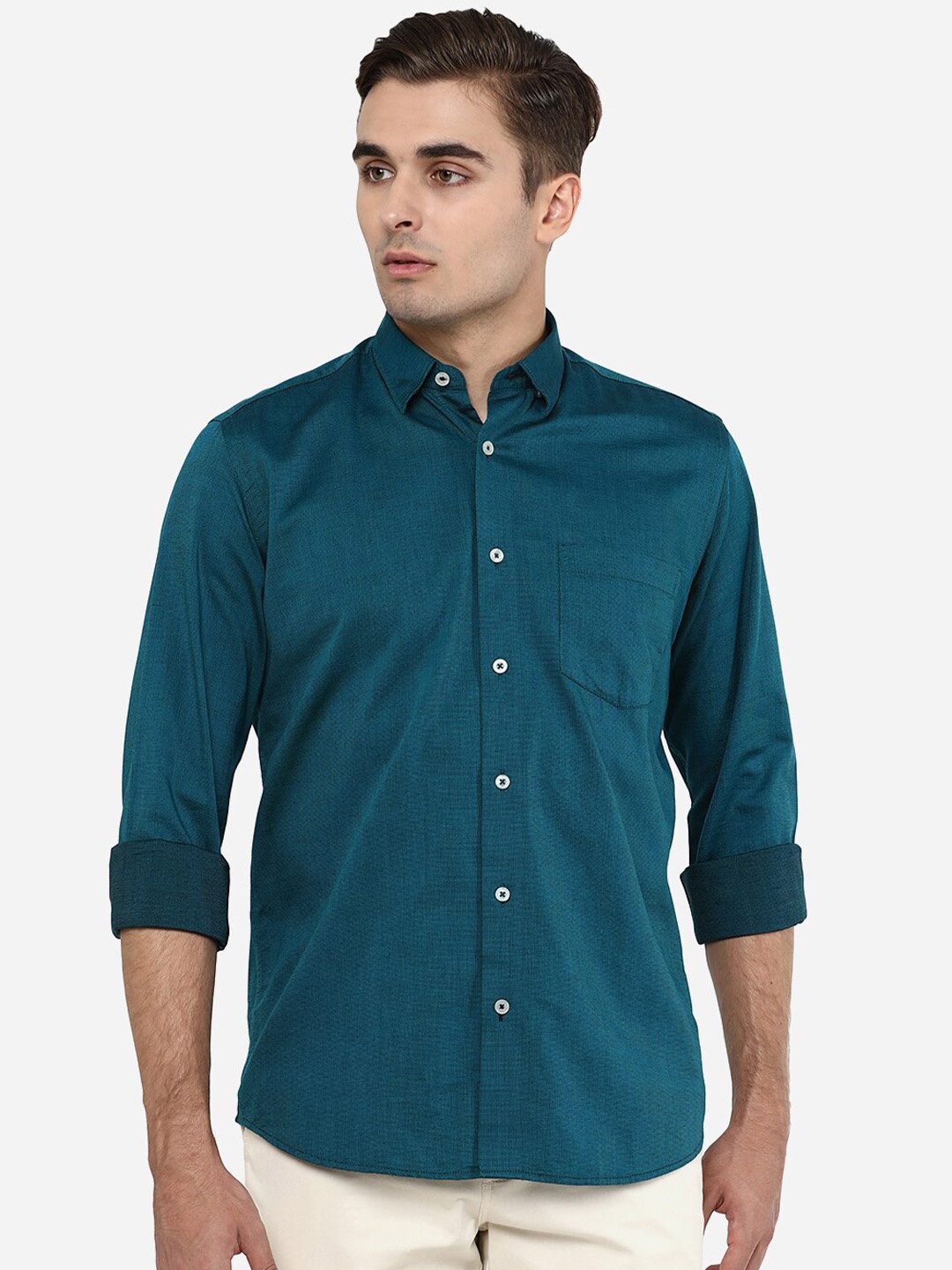 

JADE BLUE Men Teal Blue Slim Fit Casual Shirt