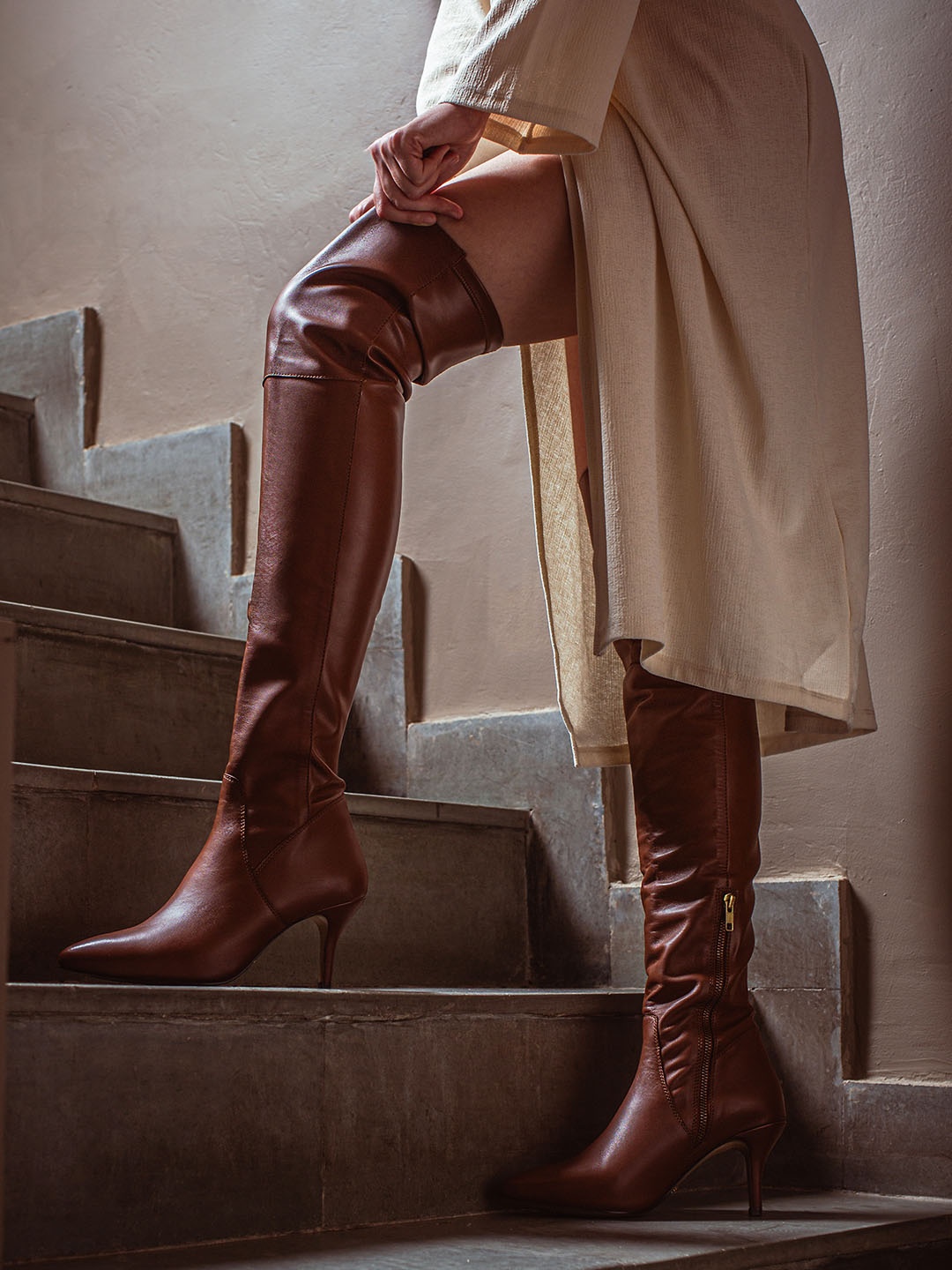 

Saint G Tan Leather High-Top Regular Heeled Boots