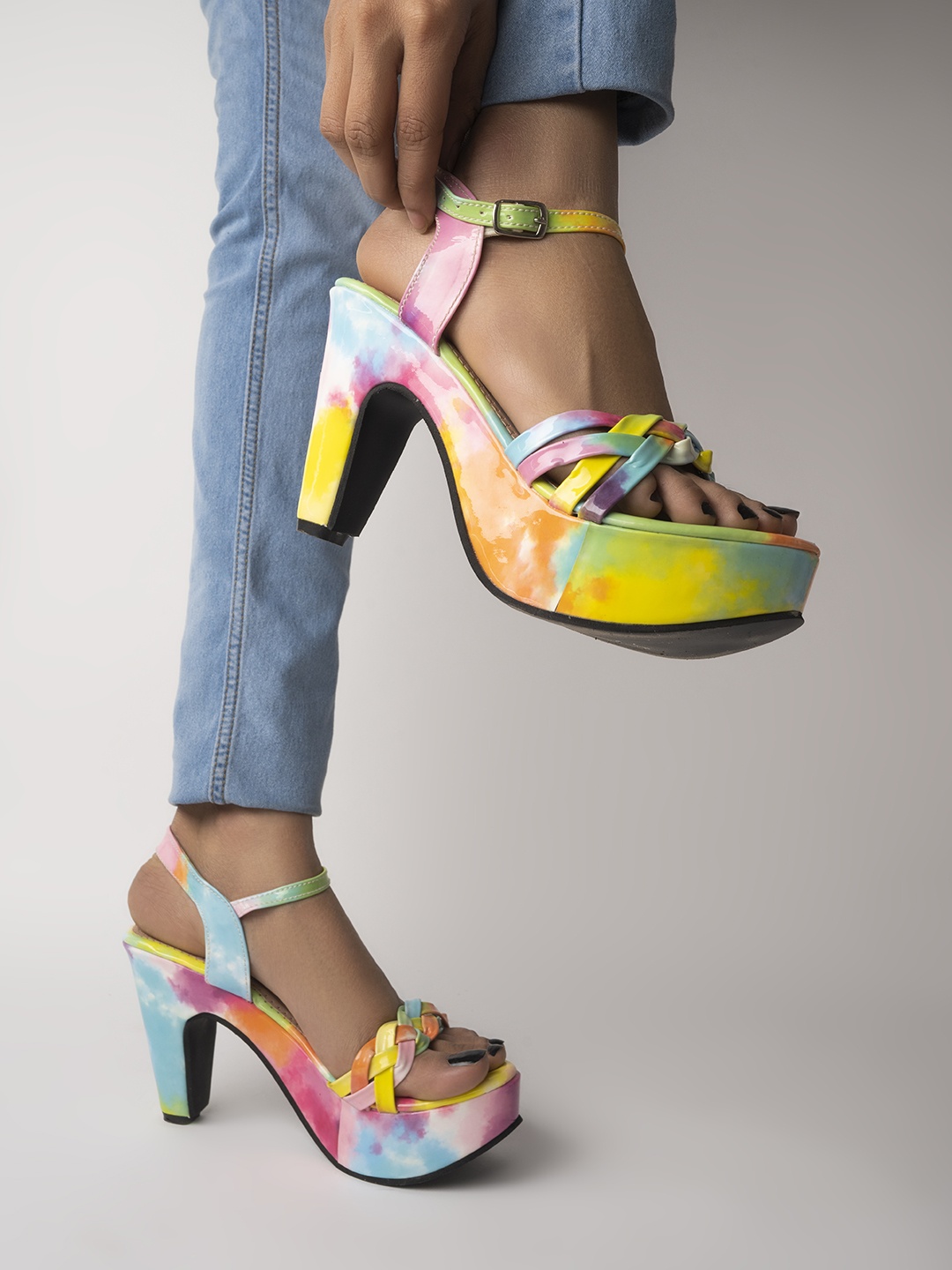 

Shoetopia Women Multicoloured Colourblocked Wedge Heels with Buckles, Multi
