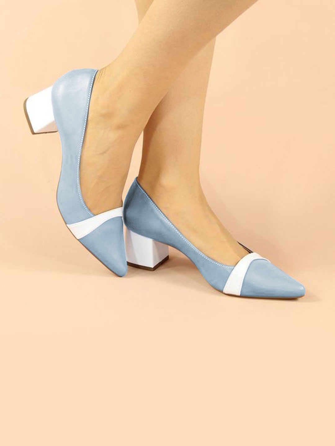 

Shoetopia Women Blue Colourblocked Block Pumps