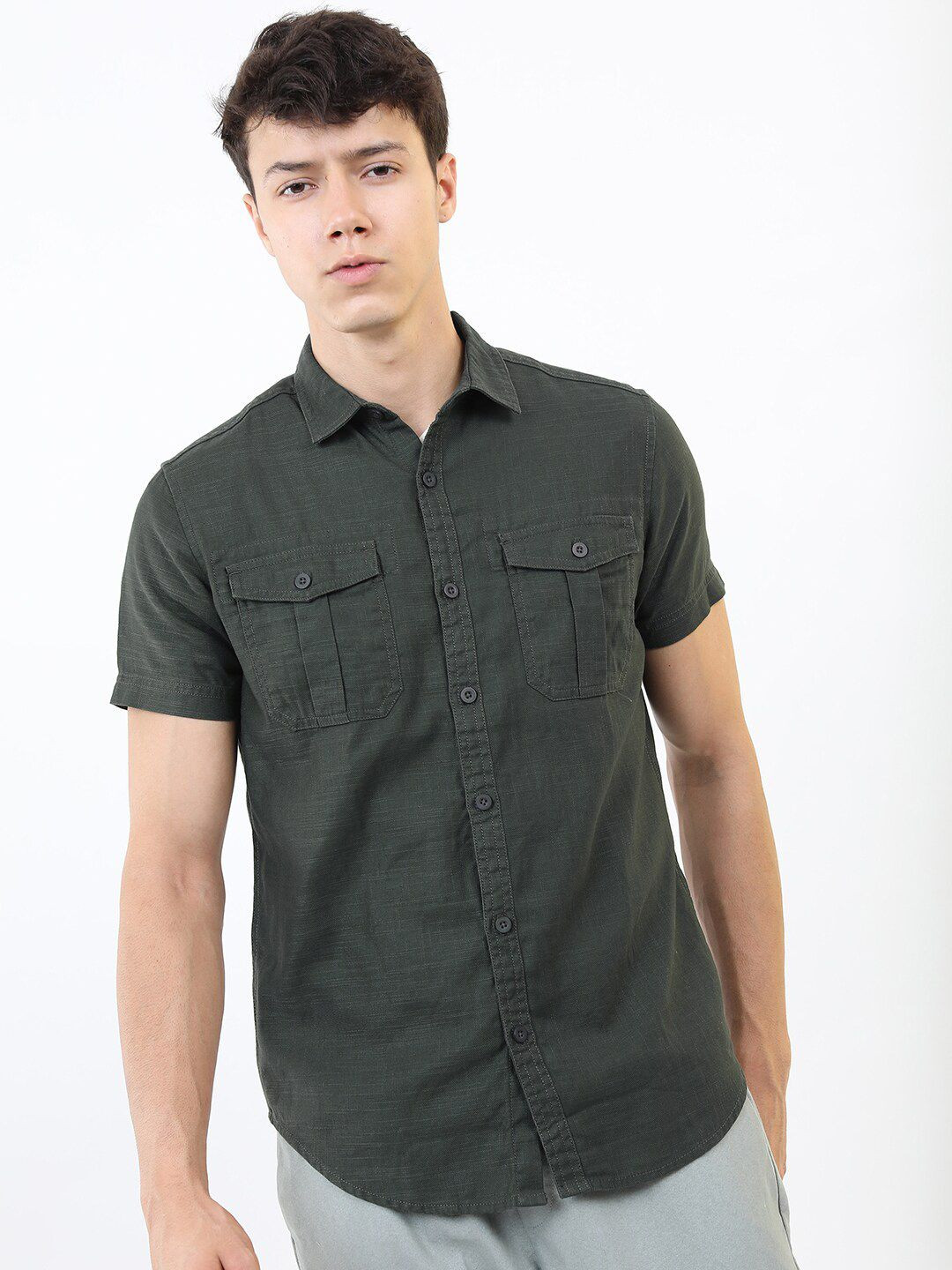 

HIGHLANDER Men Olive Green Slim Fit Casual Shirt