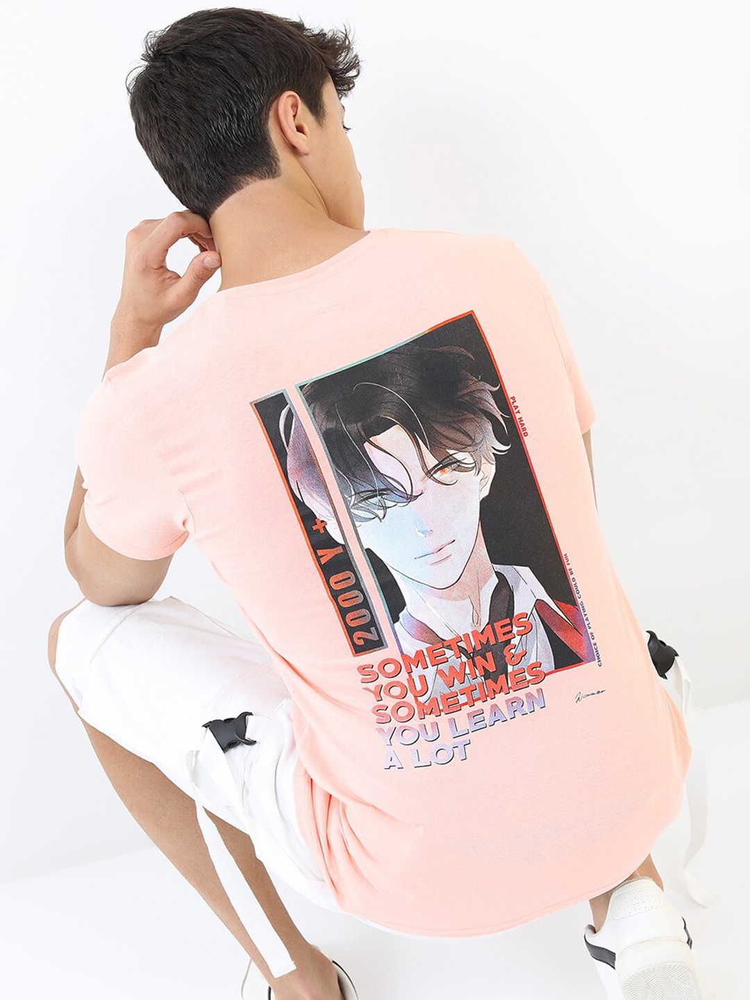 

HIGHLANDER Anime Printed Cotton Slim Fit T-shirt, Pink