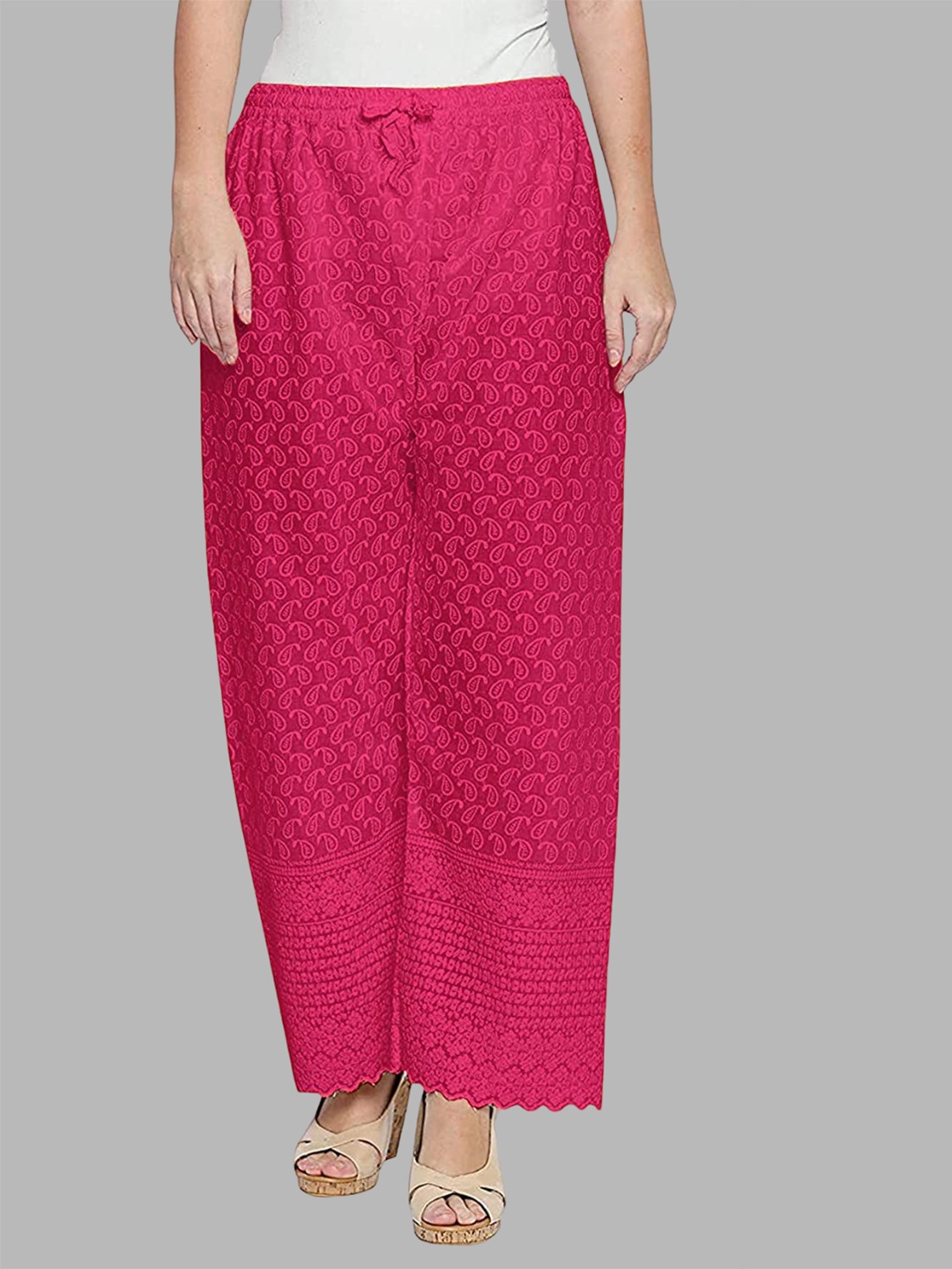 

Vastraa Fusion Women Chikankari Embroidered Flared Palazzos, Magenta