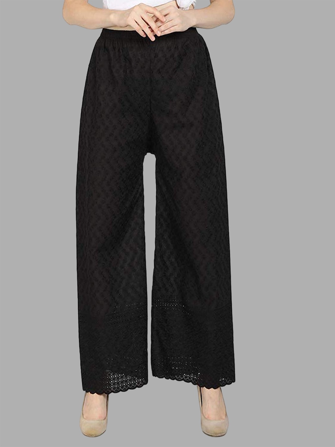 

Vastraa Fusion Women Chikankari Embroidered Flared Palazzos, Black