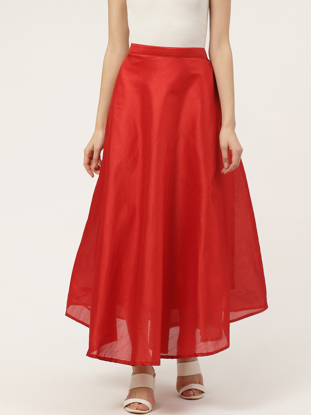 

Vastraa Fusion Women Red Solid Flared Maxi Skirt