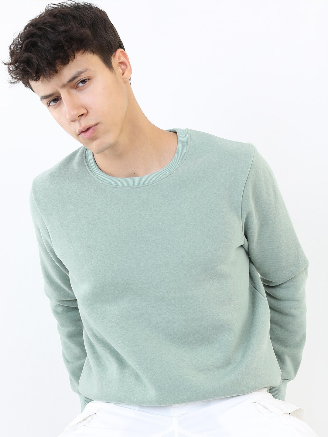 

KETCH Men Sea Green Round Neck Long Sleeve Sweatshirt