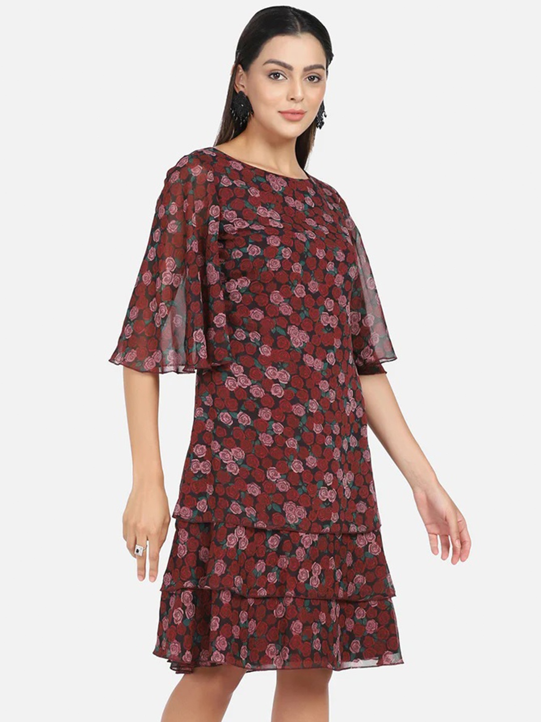 

PowerSutra Maroon Georgette Printed Sheath Dress