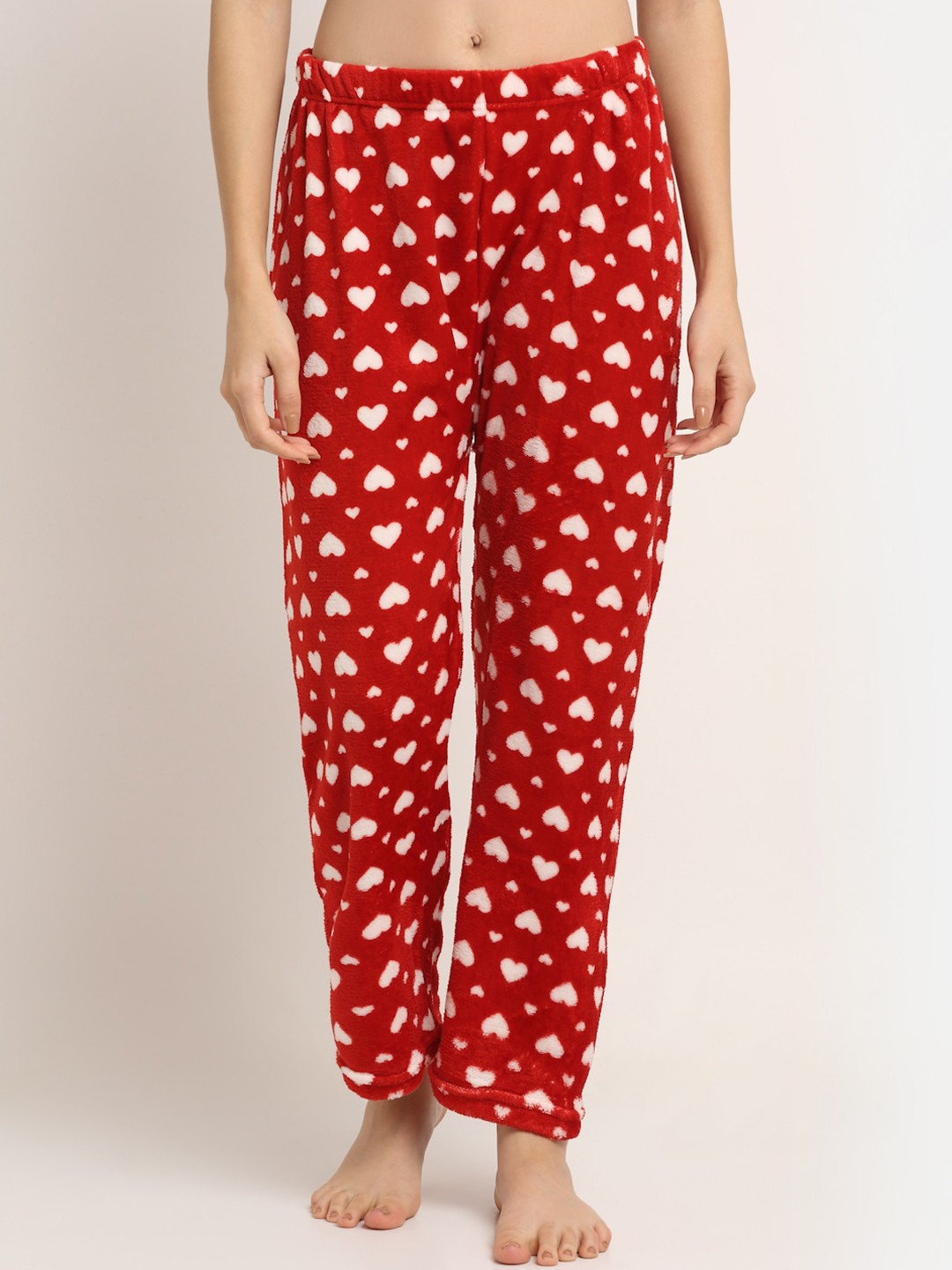 

NEUDIS Women Red & White Printed Fleece Lounge Pants