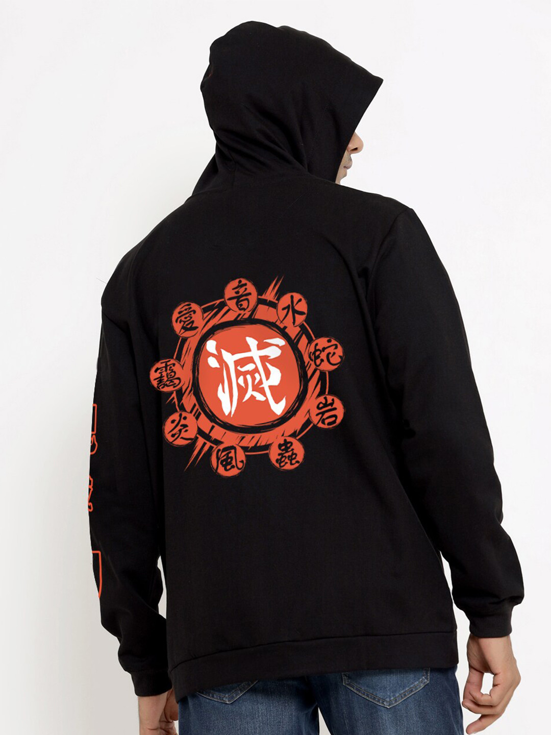 

COMICSENSE Men Black Anime Printed Demon Slayer Hooded Sweatshirt