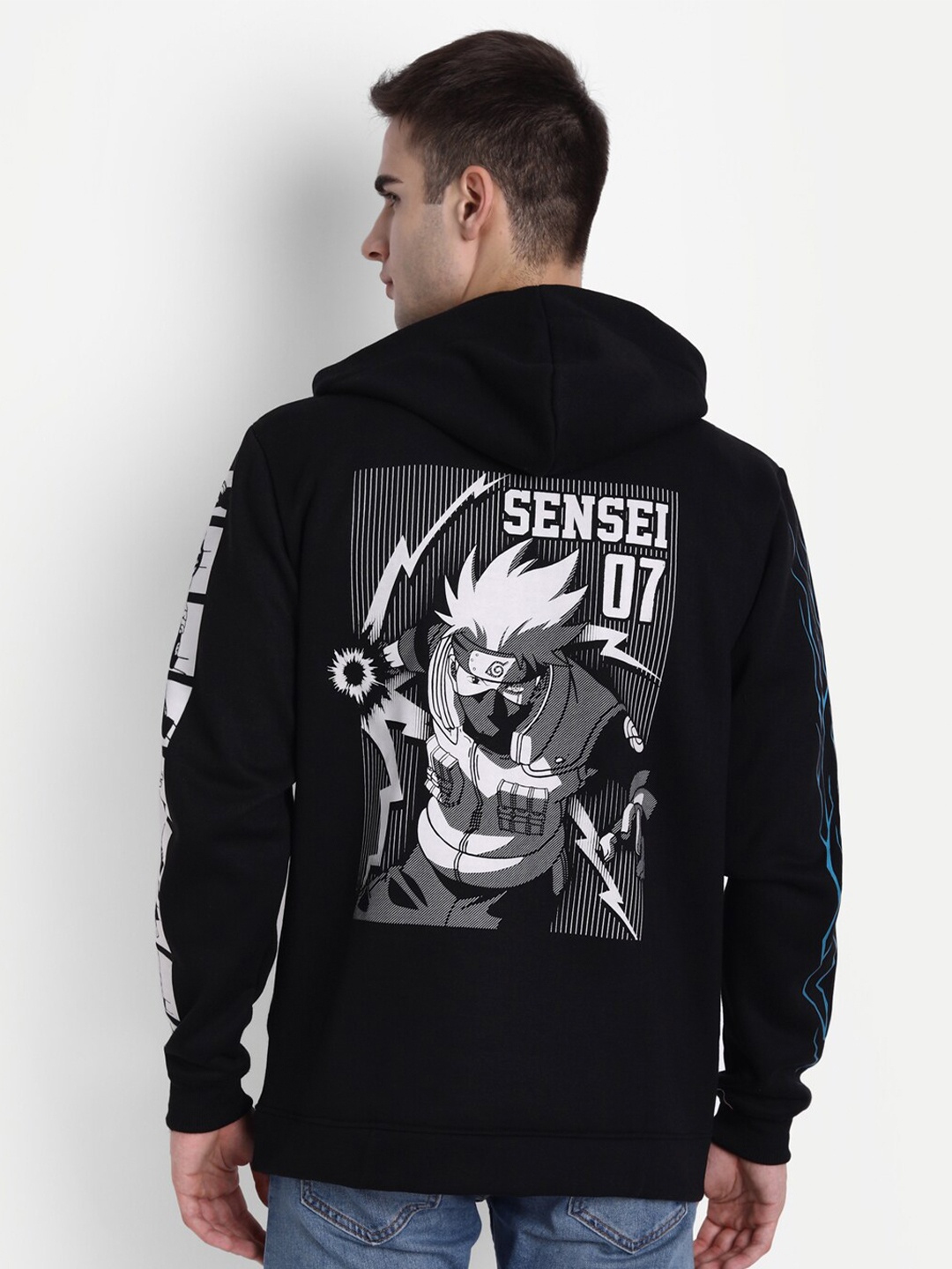 

COMICSENSE Men Anime Printed Naruto Sensei Hooded Sweatshirt, Black