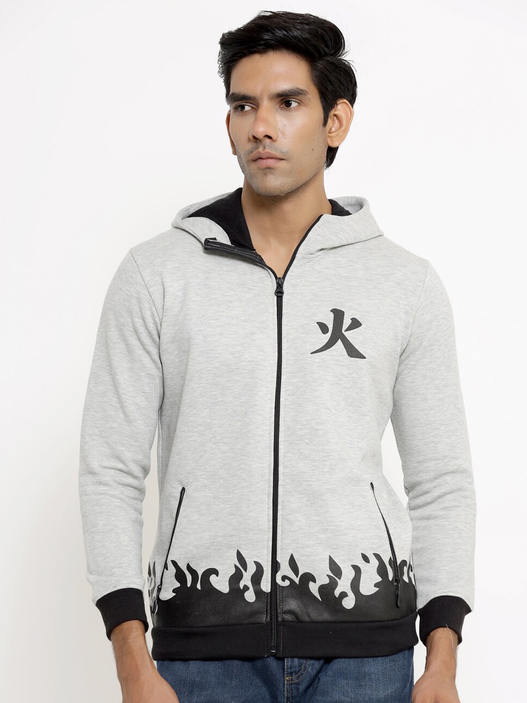 

COMICSENSE Men Anime Printed Naurto Hokage Hooded Sweatshirt, Grey