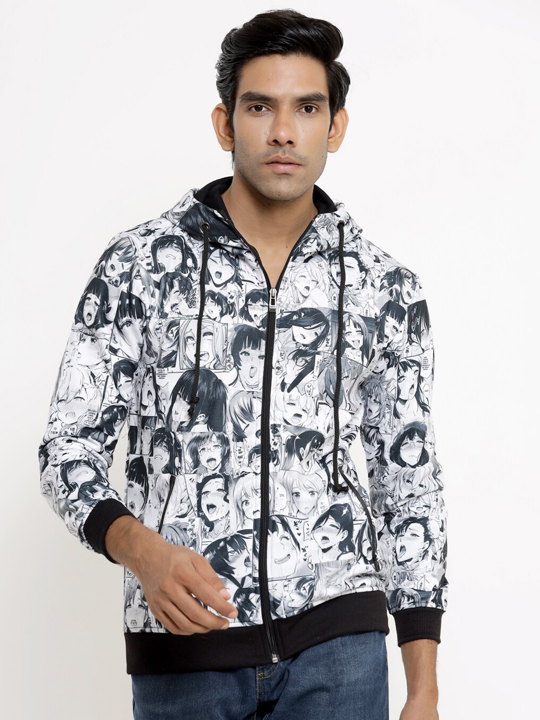 

COMICSENSE Men Anime Printed Ahegao Hooded Sweatshirt, White