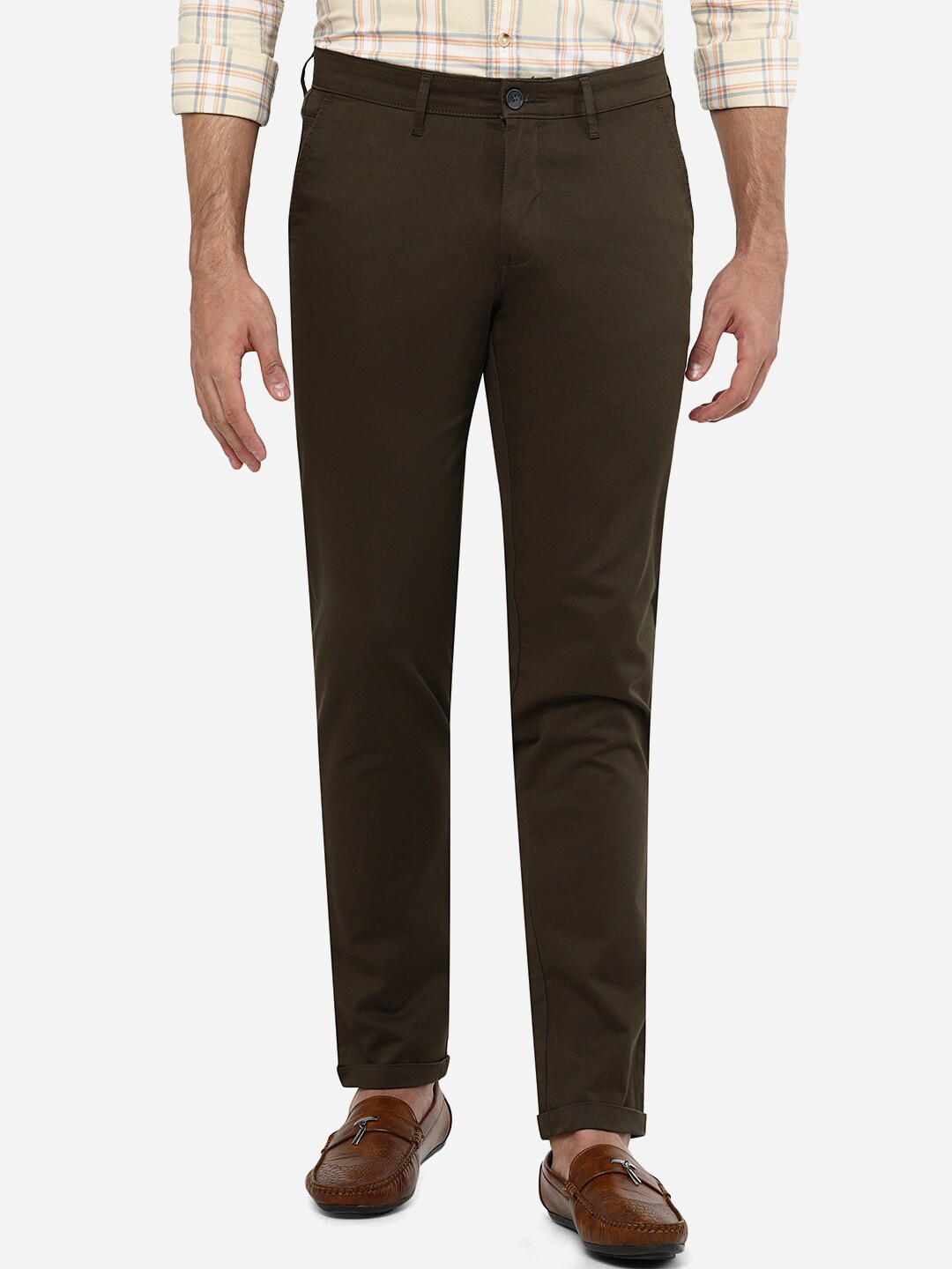 

Greenfibre Men Brown Cotton Slim Fit Trousers