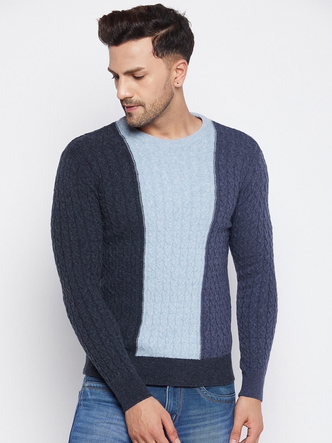 

Octave Men Navy Blue Ribbed Pullover