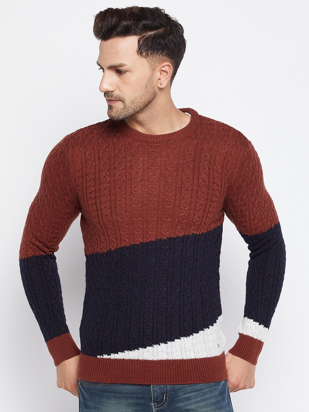 

Octave Men Rust & Navy Blue Colourblocked Colourblocked Pullover