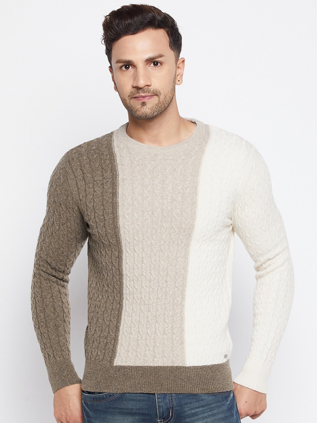 

Octave Men Brown & White Colourblocked Colourblocked Pullover
