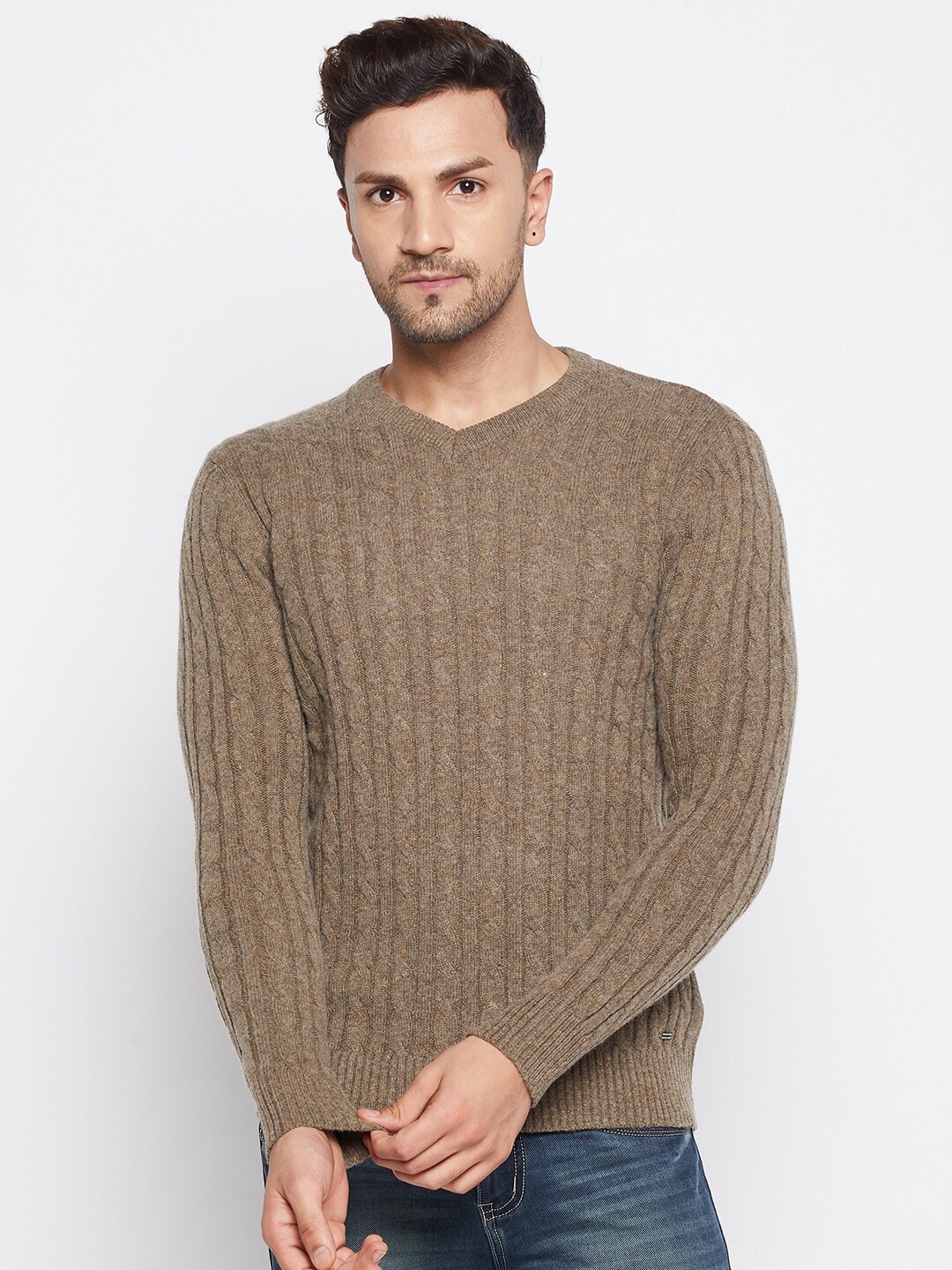 

Octave Men Brown Cable Knit Pullover