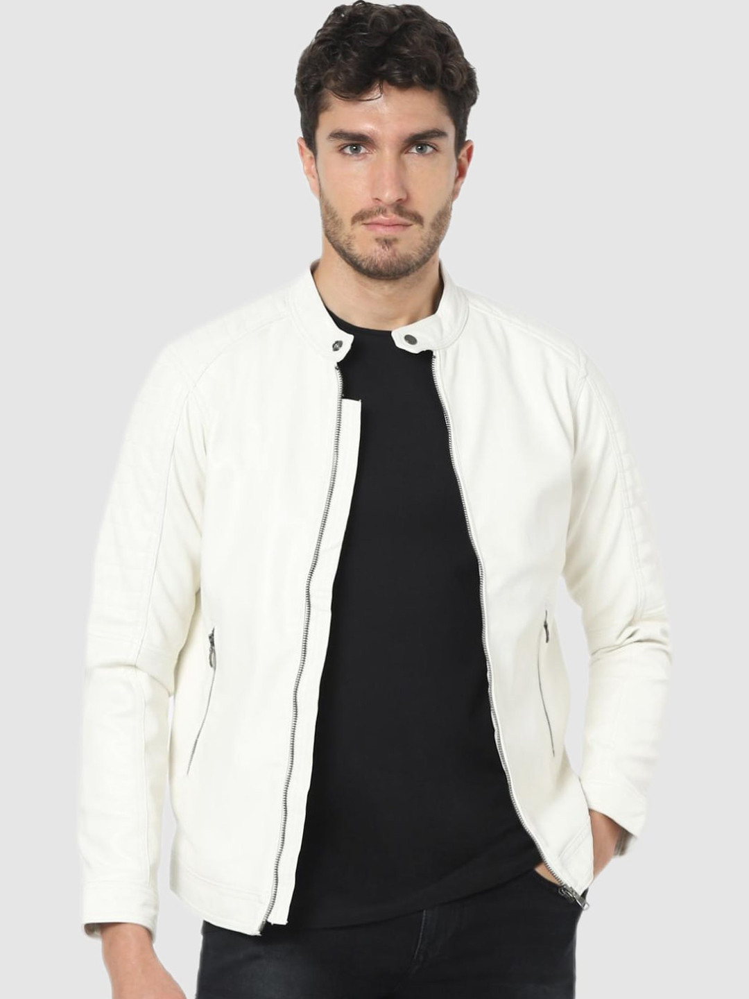 

Celio Men White Biker Jacket