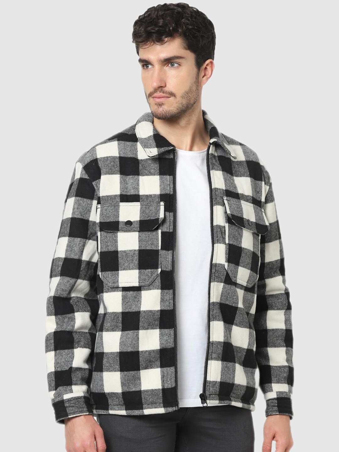 

Celio Men Black White Checked Tailored Jacket