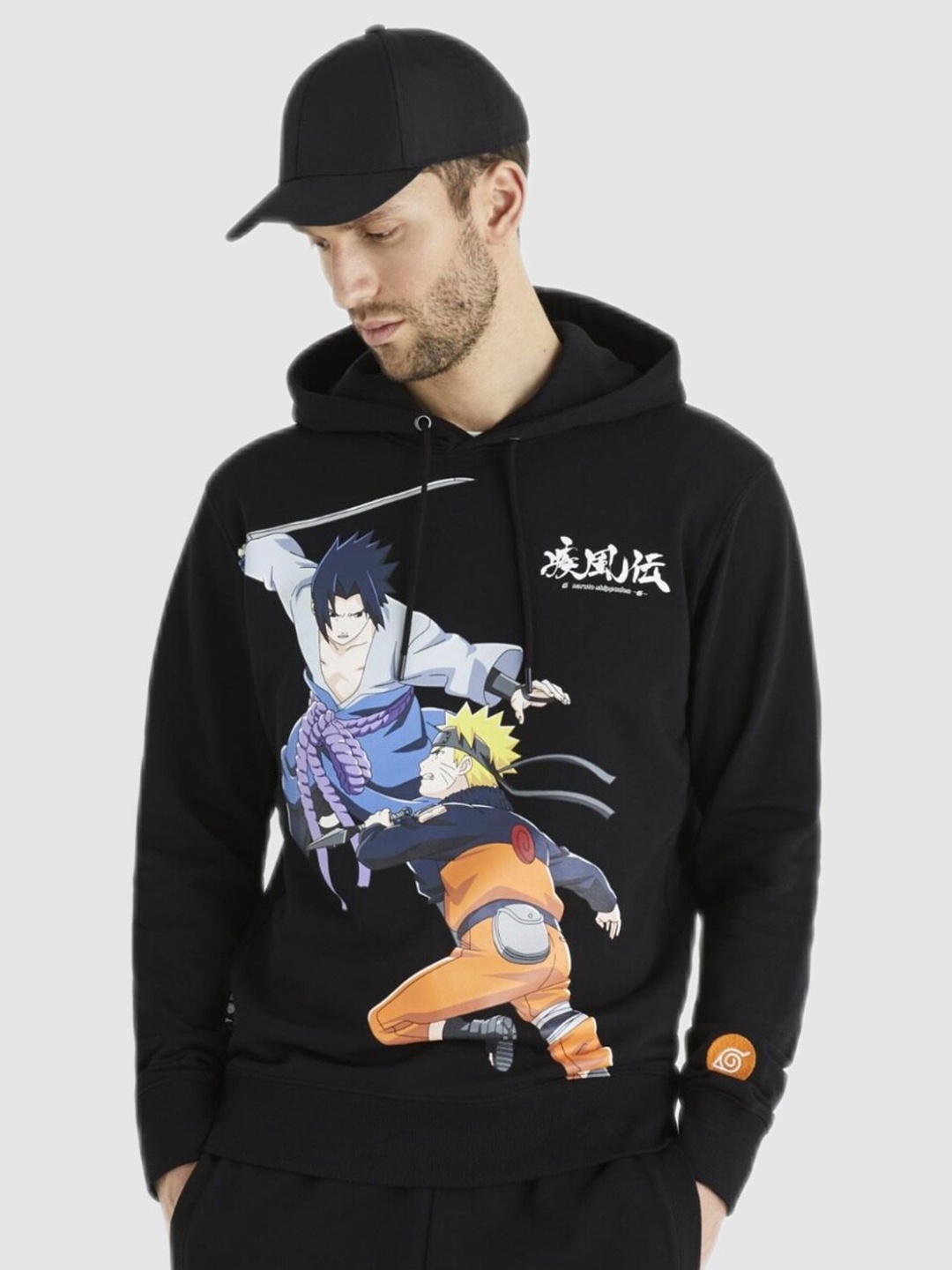 

Celio Men Black Naruto Printed Hooded Sweatshirt