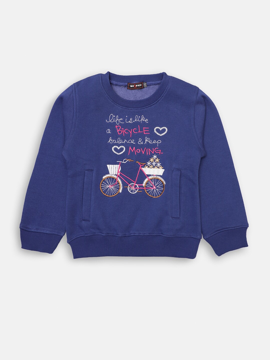 

TRE&PASS Girls Blue Winter Self-Design Sweatshirt