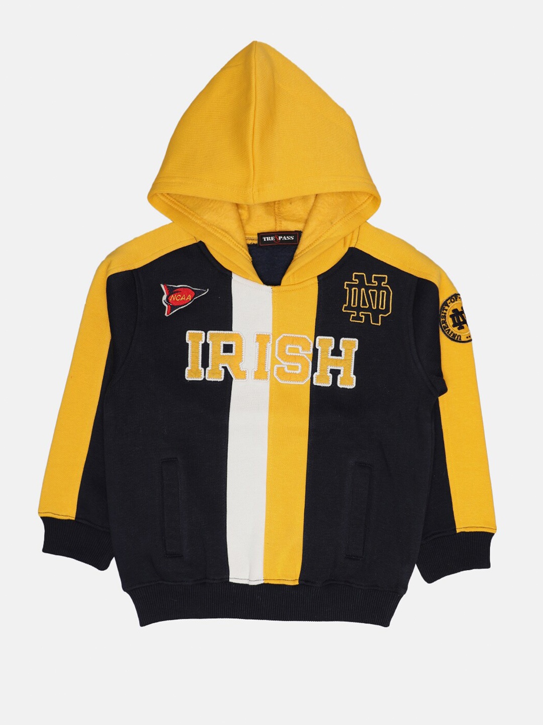 

TREPASS Boys Yellow & Black Colourblocked Hooded Cotton Sweatshirt