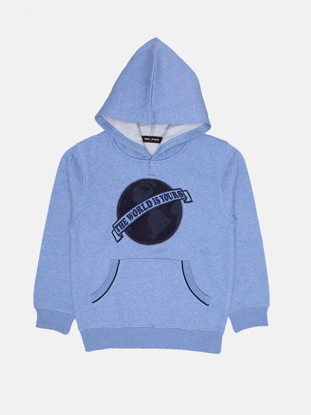 

TREPASS Boys Blue Self Design Hooded Sweatshirt