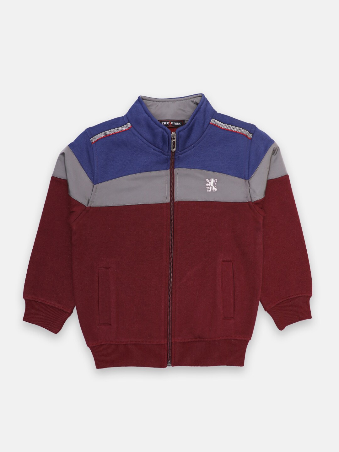 

TRE&PASS Boys Maroon & Blue Colourblocked Cotton Sweatshirt