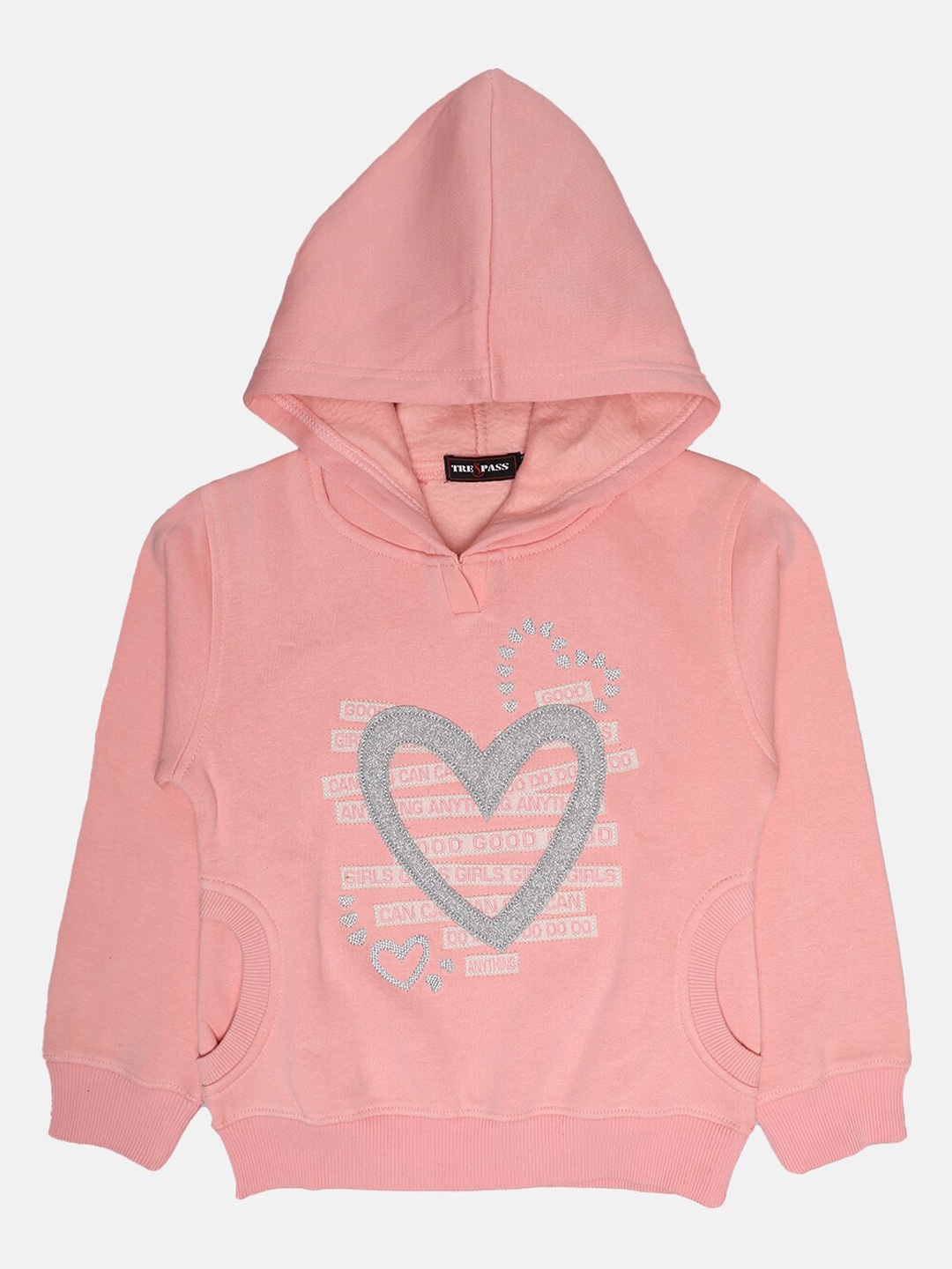 

TRE&PASS Girls Peach-colored Winter Self-Design Sweatshirt